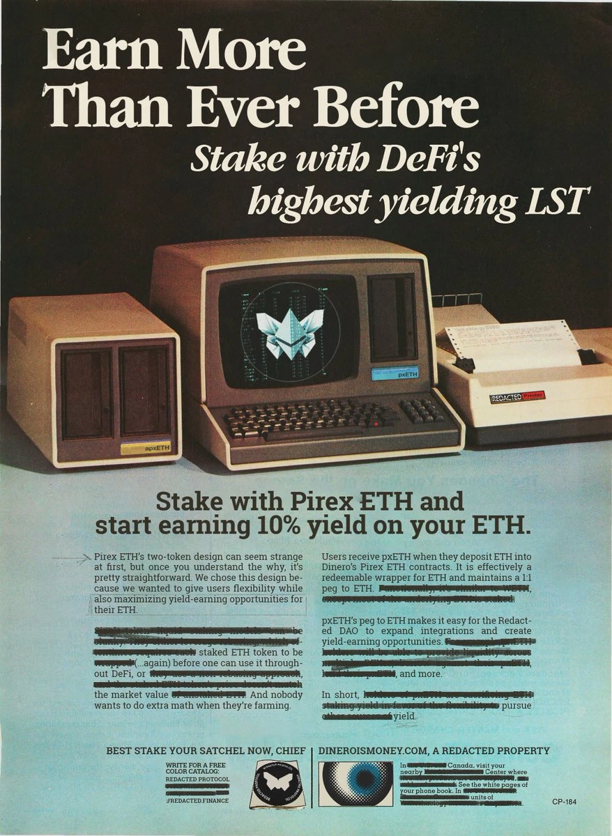 Dinero pxETH print ad: Earn more than ever before